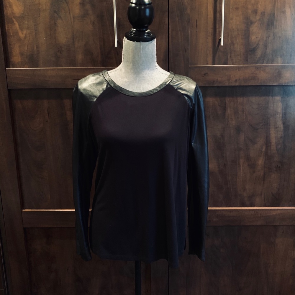 Milly Lamb Leather Scoop Neck Top